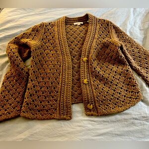 Women’s Small Brown Vince Button Up Sweater with Holes